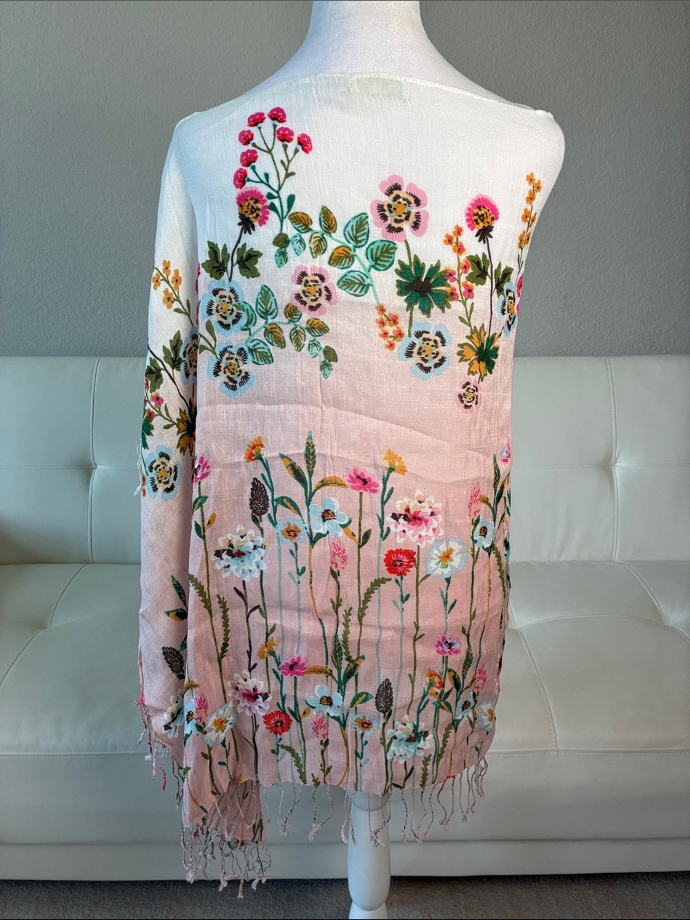 Spartina Floral Light Pink Ombre Shawl with Fringe - Picture 4 of 13